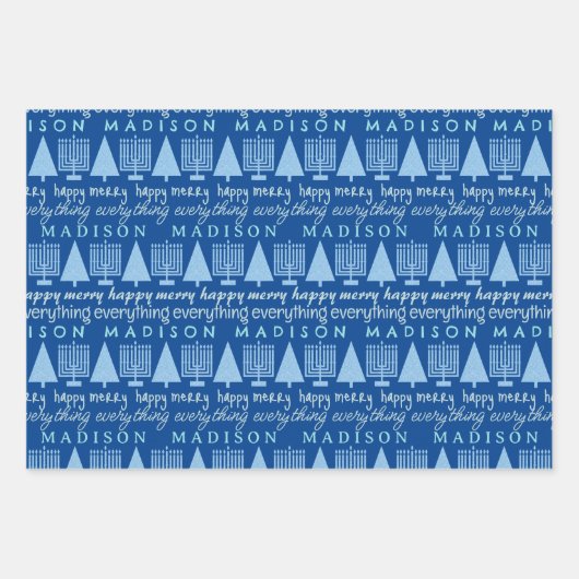 Merry Blue Intertrust Alles Hinzufügen Kinder Name Geschenkpapier Set (Vorderseite)