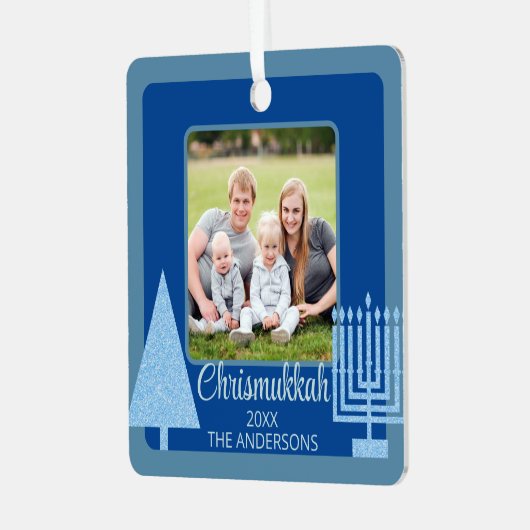 Merry Blue Intertrust Chrismukkah Double Side Ornament Aus Metall (Vorderseite links)