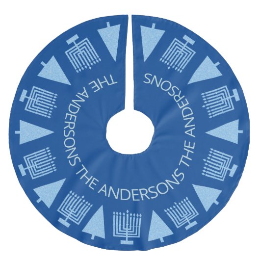 Merry Blue Intertrust Chrismukkah Niedlich Familie Polyester Weihnachtsbaumdecke (Vorderseite)