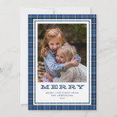 Merry Blue Kariert Single Foto Feiertagskarte (Vorderseite)