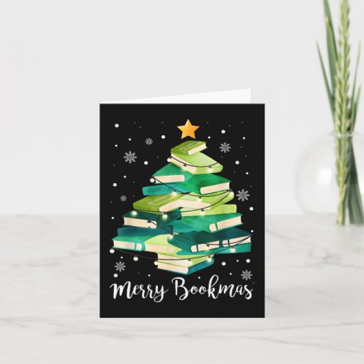 Merry Bookmas Books Pine Tree Fun Lesen Lover Ch Karte (Vorderseite)