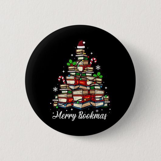 Merry Bookmas Bücher Weihnachtsbaum Buch Lover San Button (Vorderseite)