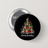 Merry Bookmas Bücher Weihnachtsbaum Buch Lover San Button (Vorne & Hinten)