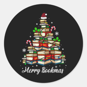 Merry Bookmas Bücher Weihnachtsbaum Buch Lover San Runder Aufkleber