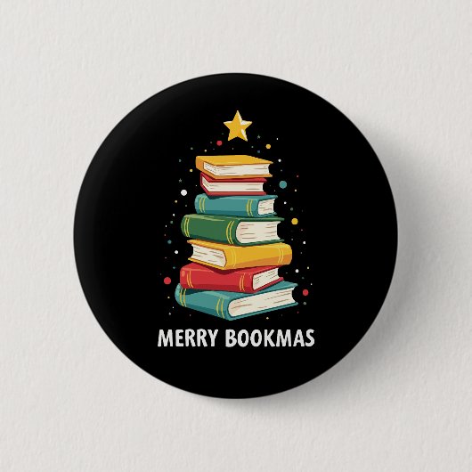 Merry Bookmas - Festlicher Buchstapel für Buchlieb Button (Vorderseite)