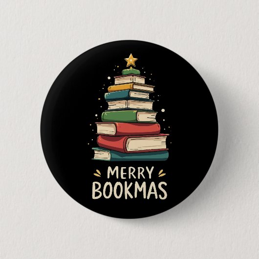 Merry Bookmas - Festlicher Buchstapel für Buchlieb Button (Vorderseite)