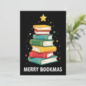 Merry Bookmas - Festlicher Buchstapel für Buchlieb Einladung (Stehend Vorderseite)