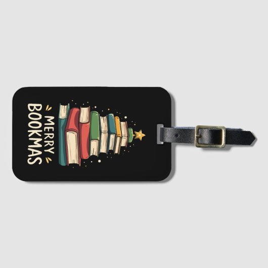 Merry Bookmas - Festlicher Buchstapel für Buchlieb Gepäckanhänger (Vorderseite (Horizontal))