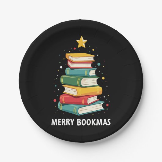 Merry Bookmas - Festlicher Buchstapel für Buchlieb Pappteller (Vorderseite)