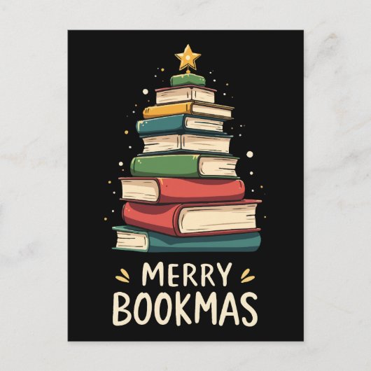 Merry Bookmas - Festlicher Buchstapel für Buchlieb Postkarte (Vorderseite)