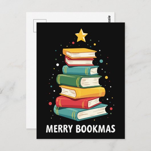 Merry Bookmas - Festlicher Buchstapel für Buchlieb Postkarte (Vorne/Hinten)