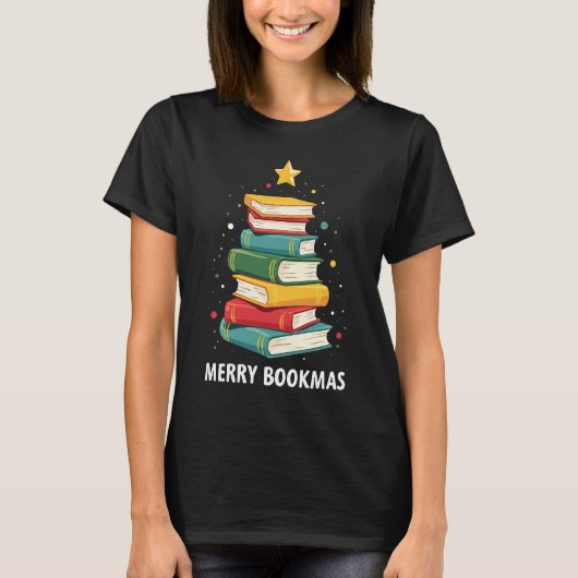 Merry Bookmas - Festlicher Buchstapel für Buchlieb T-Shirt (Vorderseite)
