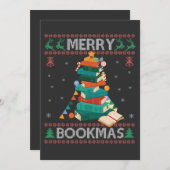 Merry Bookmas Funny Ugly Xmas Sweater Library Gesc Einladung (Vorne/Hinten)