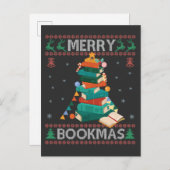 Merry Bookmas Funny Ugly Xmas Sweater Library Gesc Einladungspostkarte (Vorne/Hinten)
