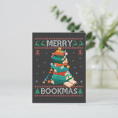 Merry Bookmas Funny Ugly Xmas Sweater Library Gesc Einladungspostkarte (Stehend Vorderseite)