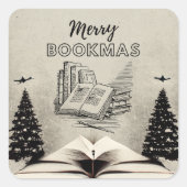 Merry Bookmas, Leser und Buchliebhaber Quadratischer Aufkleber (Vorderseite)