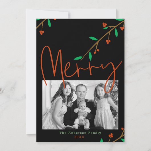 Merry Botanical Black Berry Branch Holiday Party Einladung (Vorderseite)