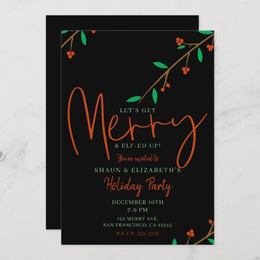 Merry Botanical Black Berry Branch Holiday Party Einladung (Vorne/Hinten)