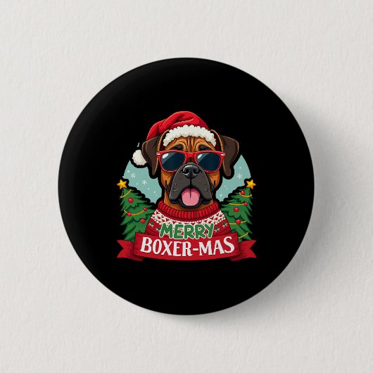 Merry Boxer-mas Niedlich Boxer Dog Weihnachten Button (Vorderseite)