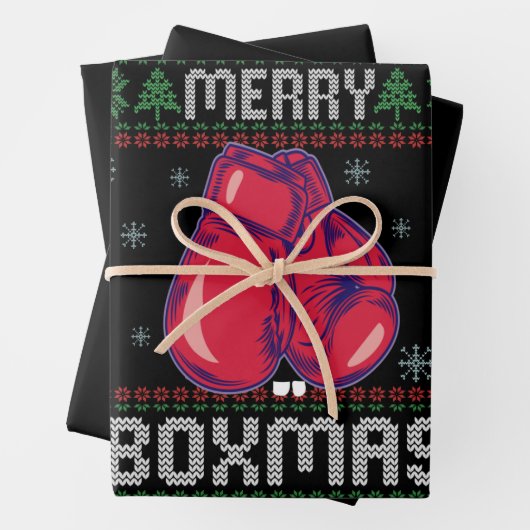 Merry Boxmas Ugly Christmas Sweater Boxing Liebhab Geschenkpapier Set (Beispiel)
