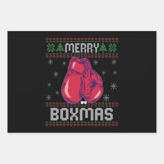 Merry Boxmas Ugly Christmas Sweater Boxing Liebhab Geschenkpapier Set (Vorderseite)