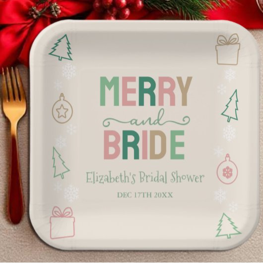 Merry & Bride Christmas Bridal Shower Pappteller