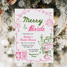 Merry & Bride Hand Drawn Christmas Bridal Shower Einladung