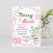 Merry & Bride Hand Drawn Christmas Bridal Shower Einladung (Stehend Vorderseite)