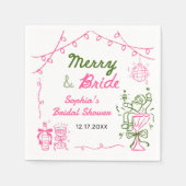 Merry & Bride Hand Drawn Christmas Bridal Shower Serviette (Vorderseite)