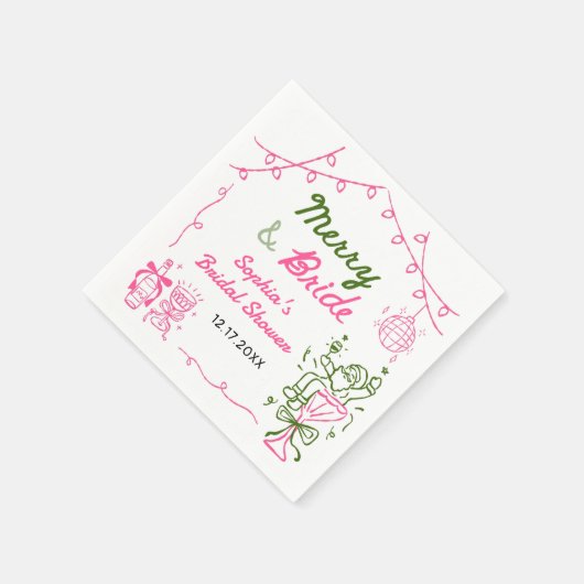 Merry & Bride Hand Drawn Christmas Bridal Shower Serviette (Ecke)