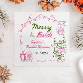 Merry & Bride Hand Drawn Christmas Bridal Shower Serviette