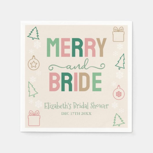 Merry & Bride Weihnachts-Brautparty Serviette (Vorderseite)