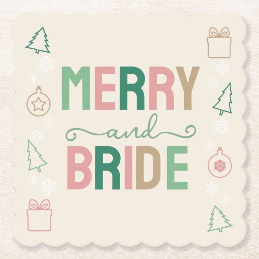 Merry & Bride Weihnachts-Brautparty Untersetzer (Vorderseite)