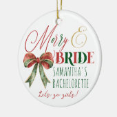 Merry & Bride Winter Weihnachtsbräune Verlobung Keramik Ornament (Links)
