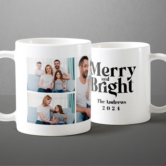 Merry & Bright 3 Family Foto Collage Weihnachten Kaffeetasse