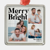 Merry & Bright 3 Family Foto Collage Weihnachten Ornament Aus Metall (Vorne)