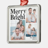 Merry & Bright 3 Family Foto Collage Weihnachten Ornament Aus Metall (Links)