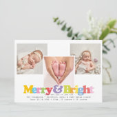 Merry Bright 3 Foto Holiday Birth Ankündigung (Stehend Vorderseite)
