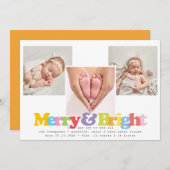 Merry Bright 3 Foto Holiday Birth Ankündigung (Vorne/Hinten)