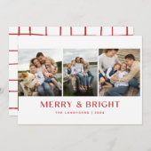 Merry & Bright 3-Foto Weihnachtskarte Einladung (Vorne/Hinten)