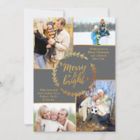 Merry & Bright 4 Foto Collage Grau Gold Weihnachte
