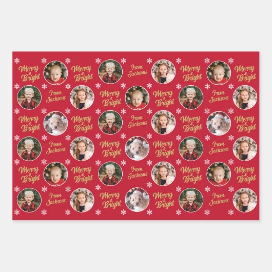 Merry & Bright 4 Fotos Moderne Weihnachten Geschenkpapier Set (Vorderseite 2)