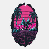 Merry & Bright 80's Night' Retro Synthwave Ornament Karte (Rechts)