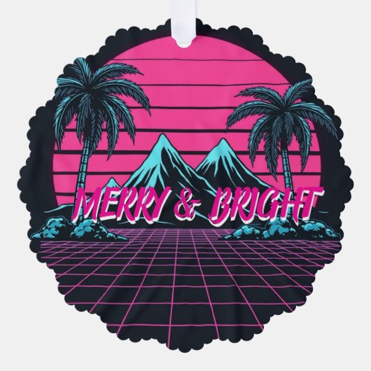 Merry & Bright 80's Night' Retro Synthwave Ornament Karte (Vorderseite)