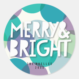 Merry & Bright Aquamarin Lila Confetti Dots Weihna Runder Aufkleber