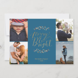 Merry & Bright Aquamarine Familienfoto Collage Wei Feiertagskarte