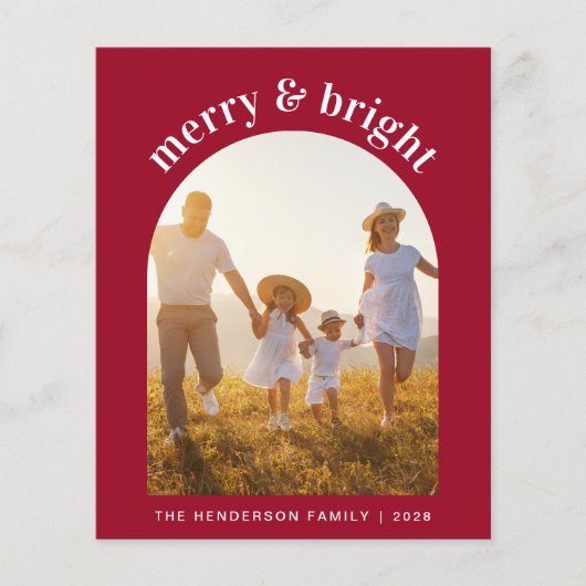 Merry Bright Arch Foto Red Budget Weihnachtskarte (Vorderseite)