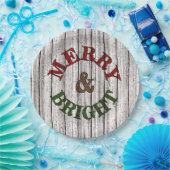 Merry & Bright auf wittertem Holzplanke-Muster Pappteller (Party)