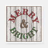 Merry & Bright auf wittertem Holzplanke-Muster Serviette (Vorderseite)