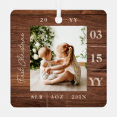 Merry Bright Baby 1. Weihnachtsgeschenk Foto Woodg Ornament Aus Metall (Rückseite)